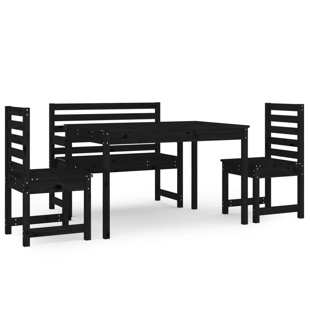 4 Piece Garden Dining Set Black Solid Wood Pine 3154693