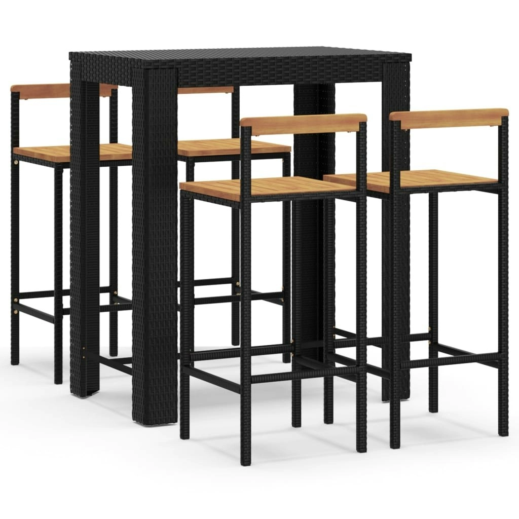 5 Piece Garden Bar Set Black Poly Rattan&Solid Wood Acacia 3187712