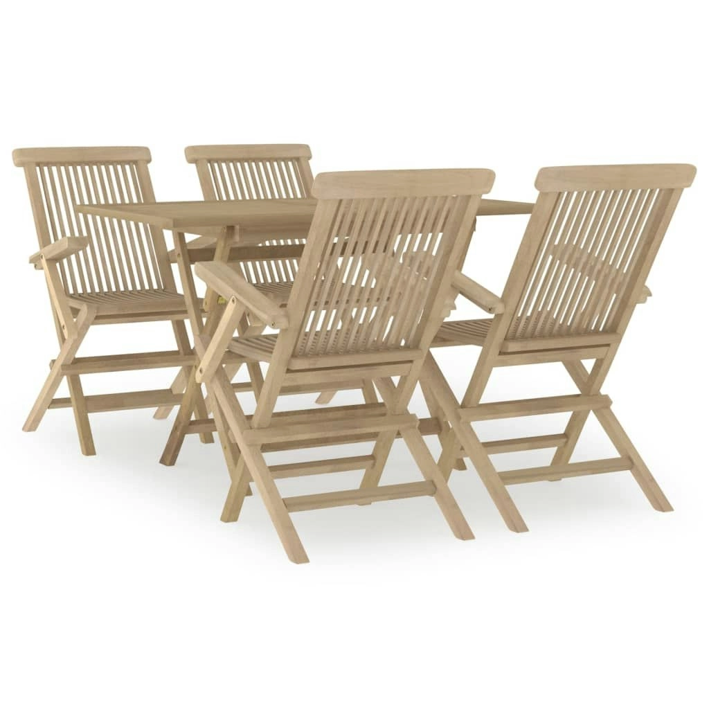 5 Piece Garden Dining Set Grey Solid Wood Teak 3155043