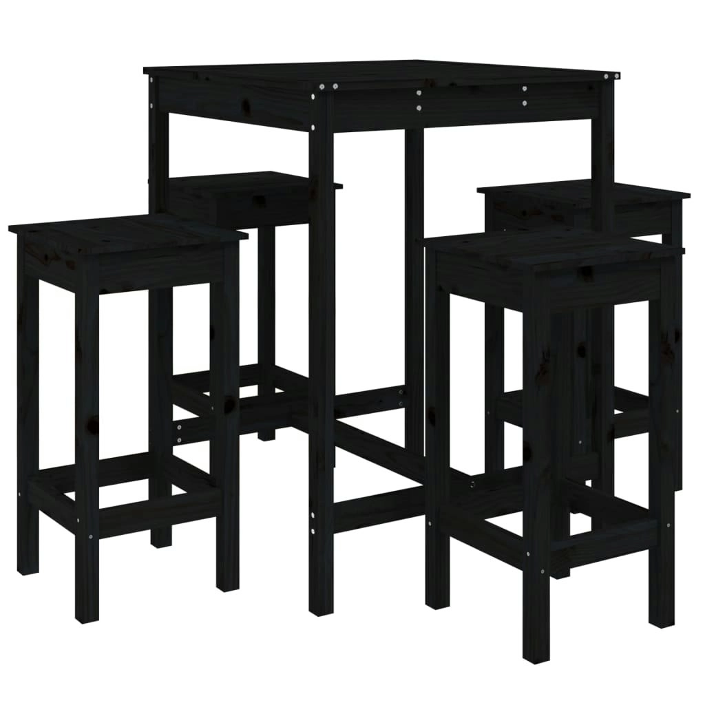 5 Piece Garden Bar Set Black Solid Wood Pine 3154734