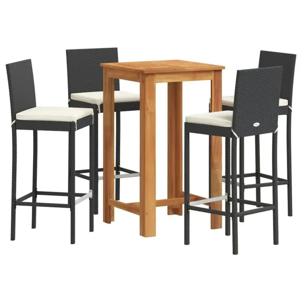 5 Piece Garden Bar Set Black Solid Wood Acacia and Poly Rattan 3295264