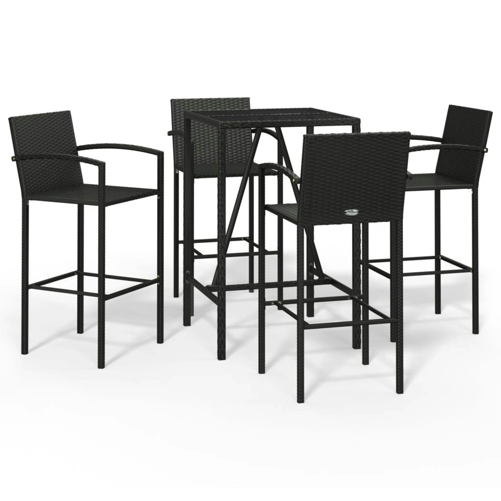 5 Piece Garden Bar Set Black Poly Rattan 3187652