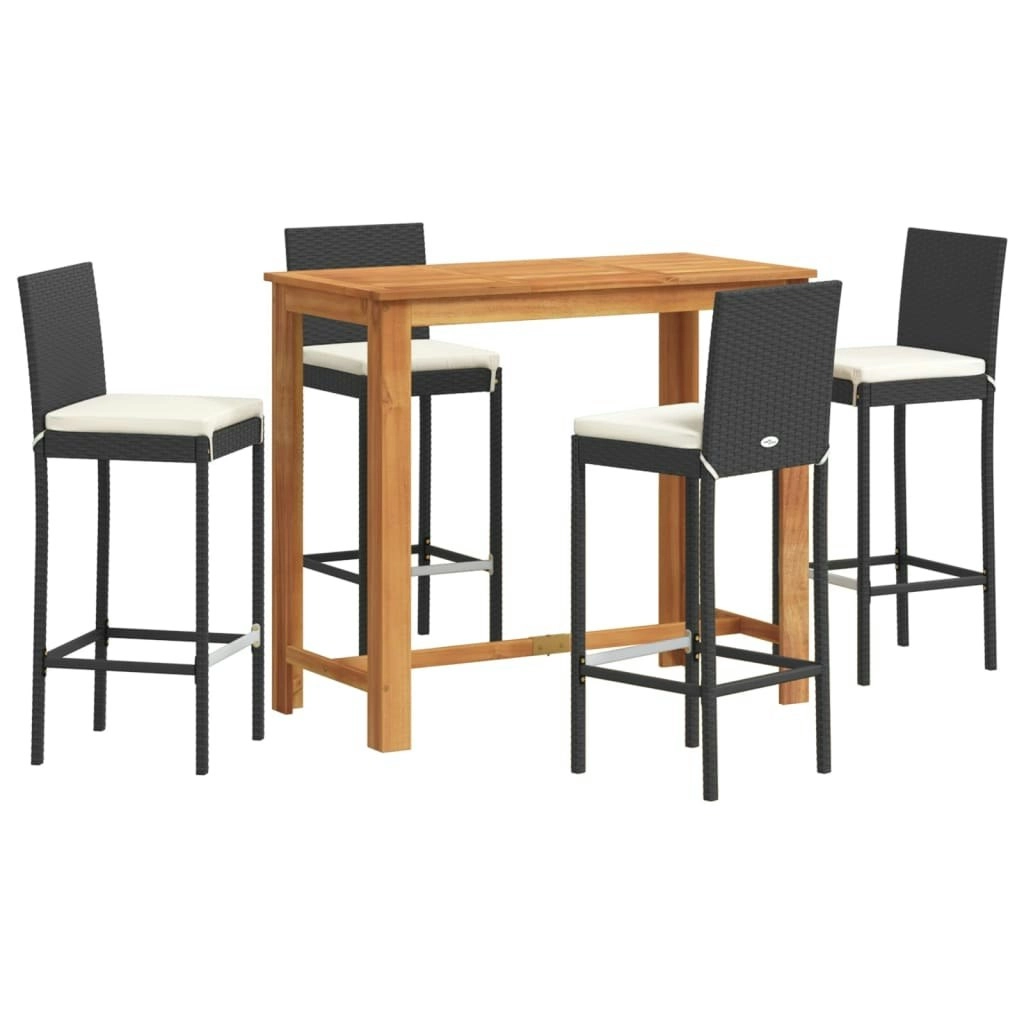 5 Piece Garden Bar Set Black Solid Wood Acacia and Poly Rattan 3295278