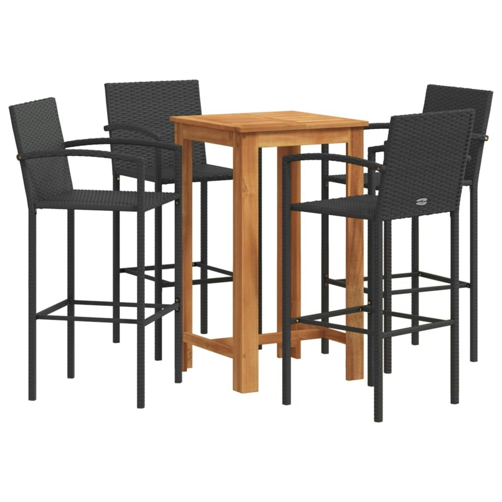 5 Piece Garden Bar Set Black Solid Wood Acacia and Poly Rattan 3295276