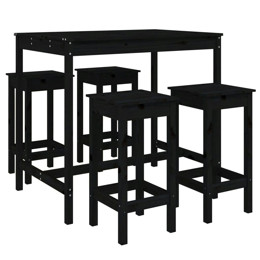 5 Piece Garden Bar Set Black Solid Wood Pine 3154749