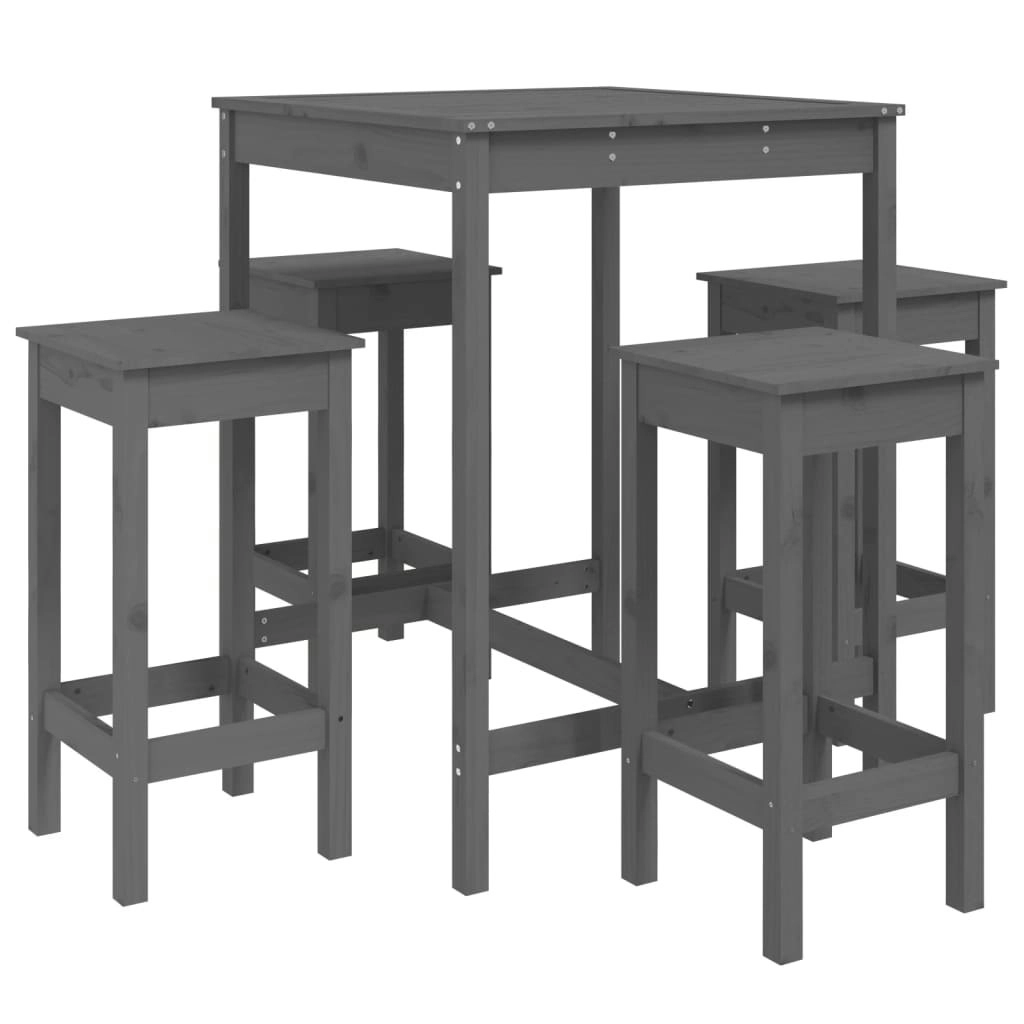 5 Piece Garden Bar Set Grey Solid Wood Pine 3154732