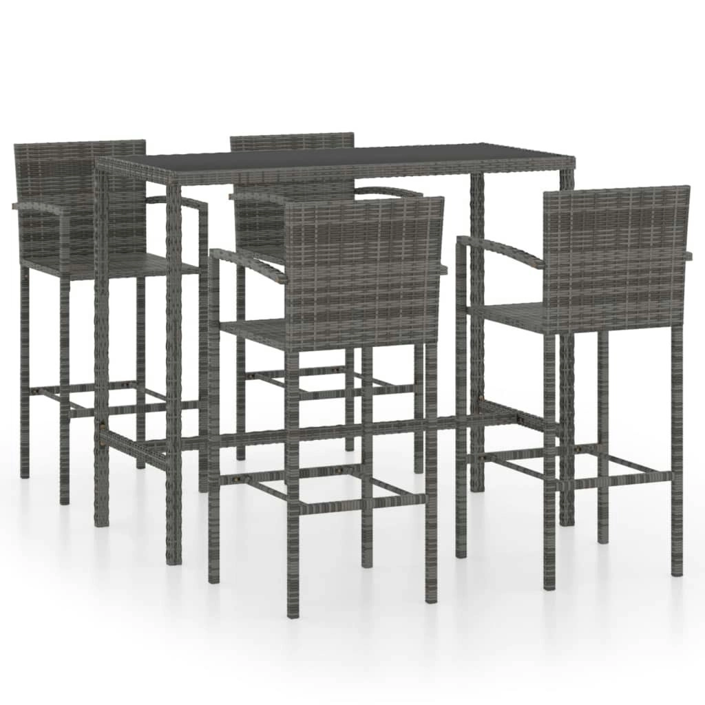 5 Piece Garden Bar Set Poly Rattan Grey 3064844