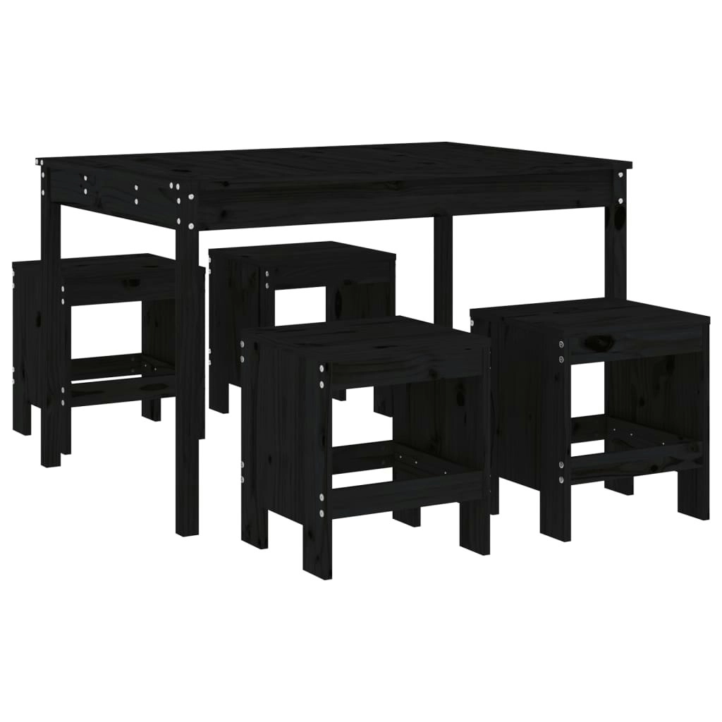 5 Piece Garden Dining Set Black Solid Wood Pine 3157719