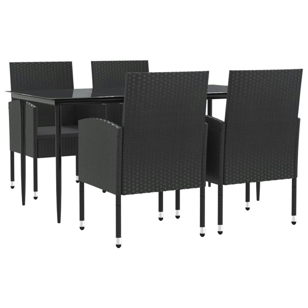 5 Piece Garden Dining Set Black Poly Rattan and Steel 3203340