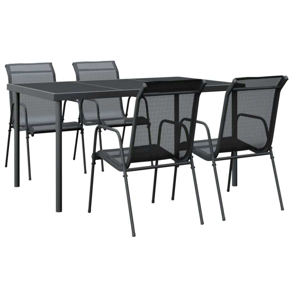 5 Piece Garden Dining Set Black Steel and Textilene 3200678