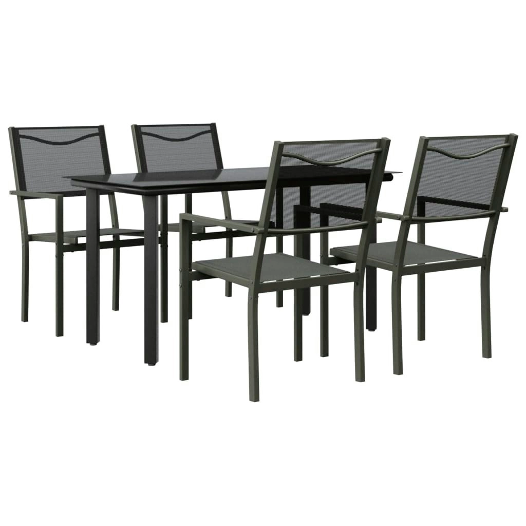 5 Piece Garden Dining Set Black Steel and Textilene 3200728