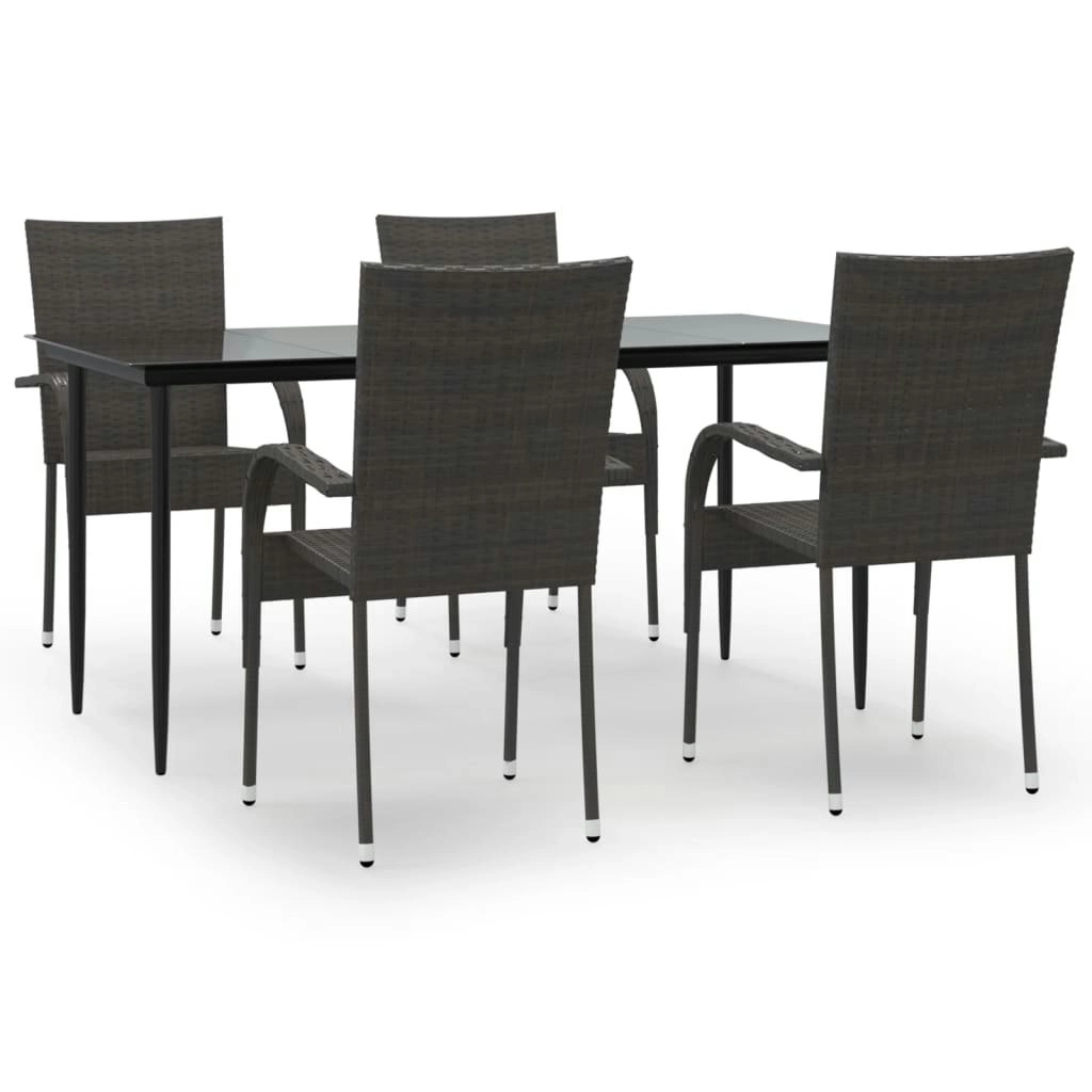 5 Piece Garden Dining Set Brown Poly Rattan 3156672