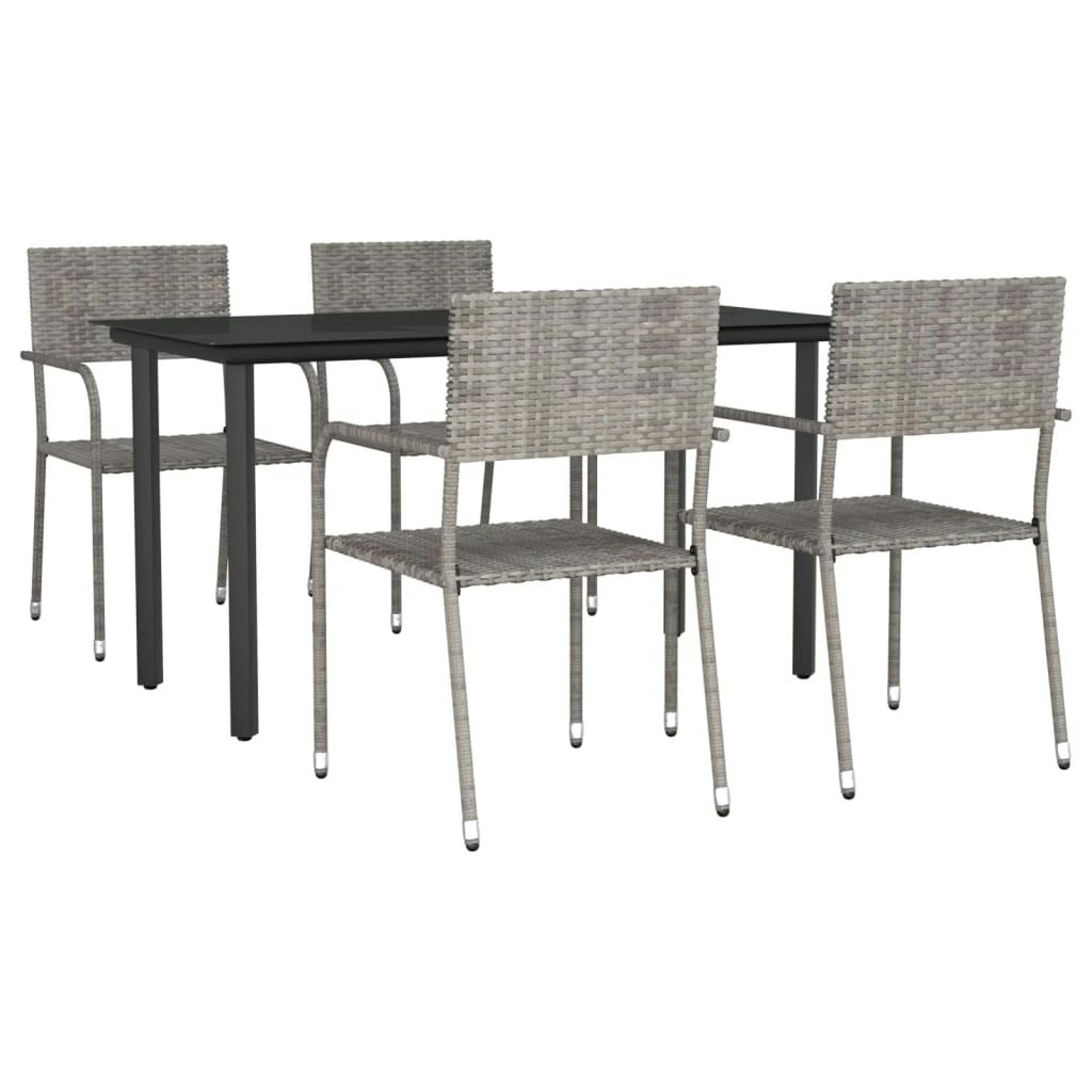 5 Piece Garden Dining Set Grey and Black Poly Rattan and Steel 3203298