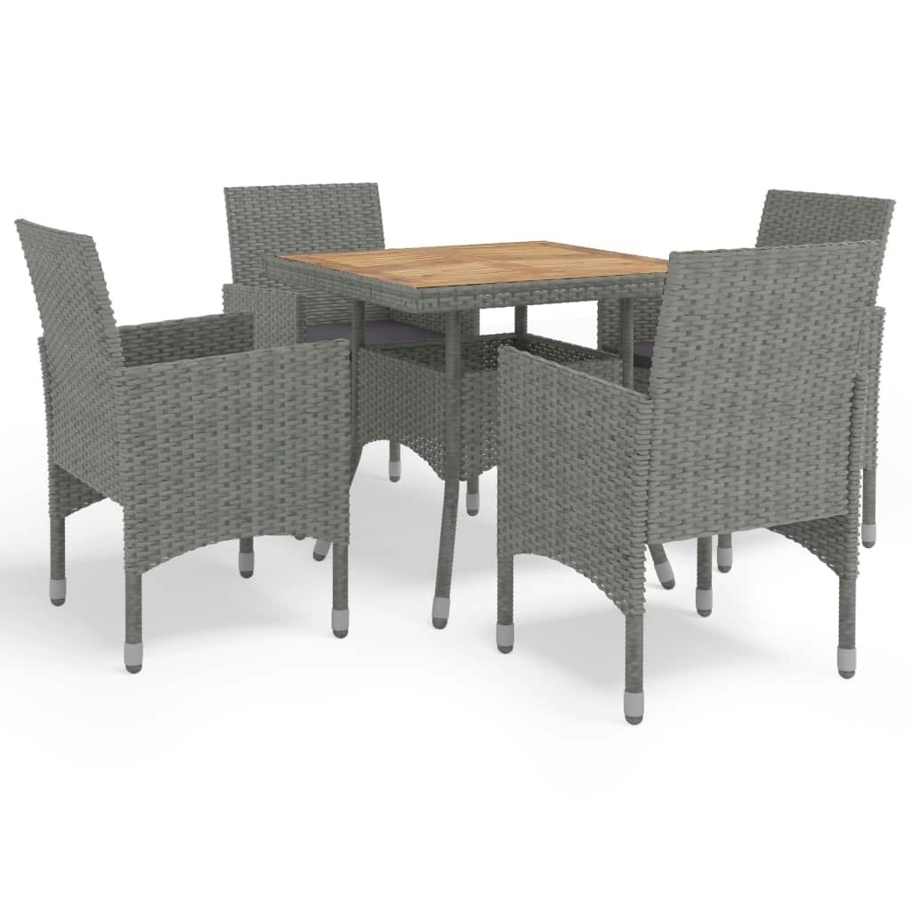 5 Piece Garden Dining Set Grey Poly Rattan and Acacia Wood 3058323