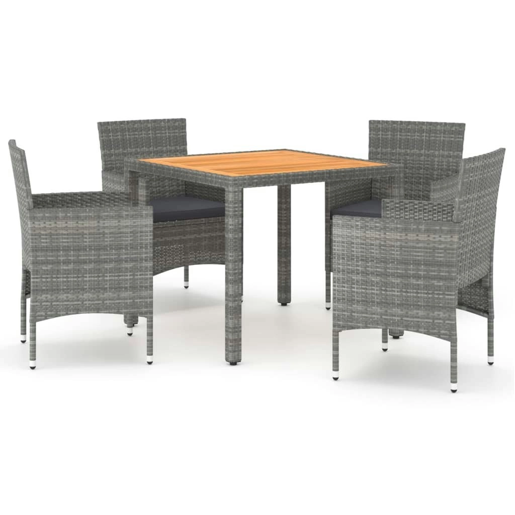 5 Piece Garden Dining Set Poly Rattan & Solid Acacia Wood Grey 3058413