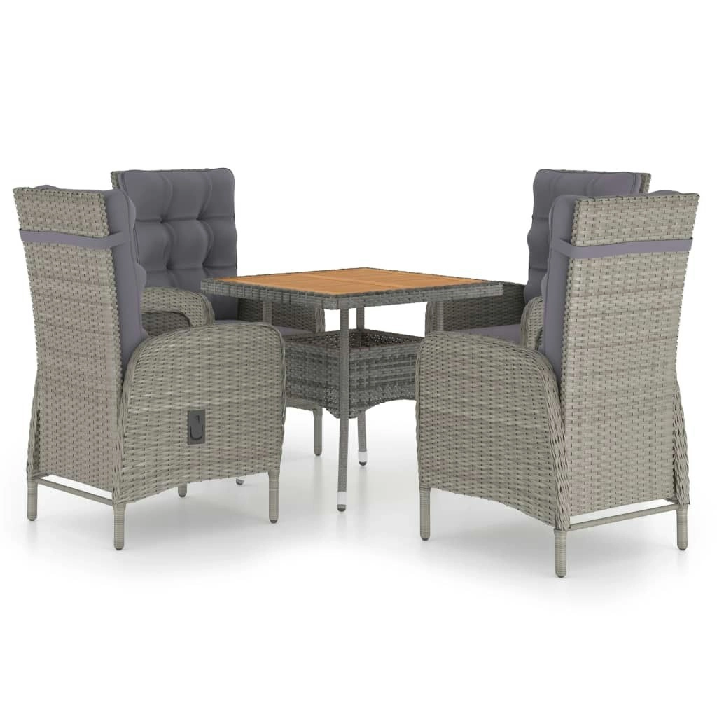 5 Piece Garden Dining Set Poly Rattan and Acacia Wood Grey 3058525