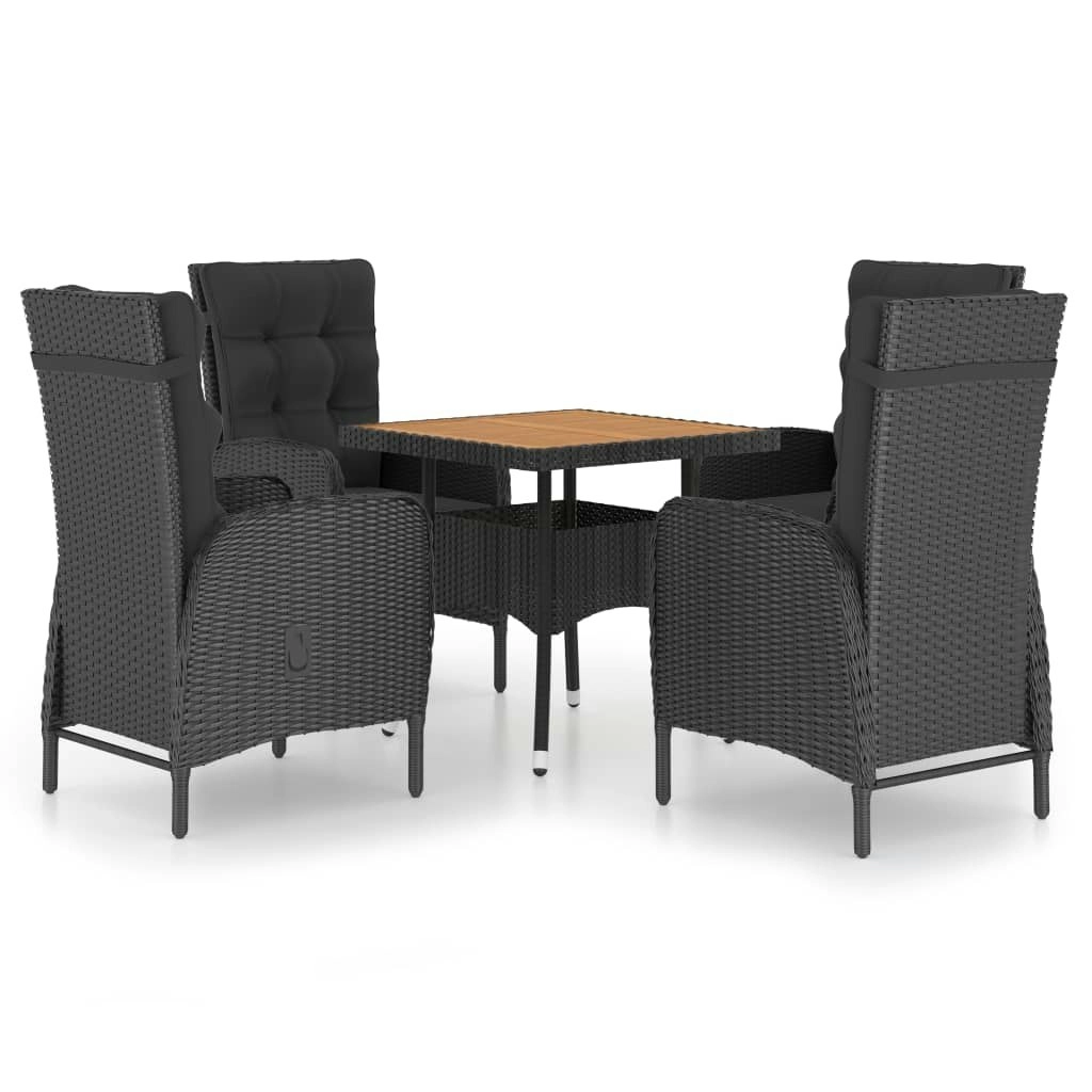 5 Piece Garden Dining Set Poly Rattan and Acacia Wood Black 3058529