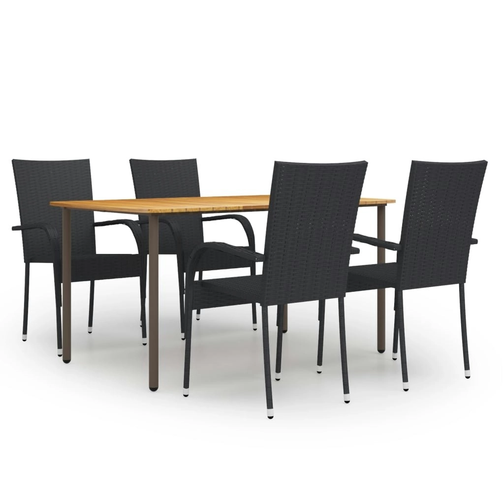 5 Piece Garden Dining Set Poly Rattan Black 3072492