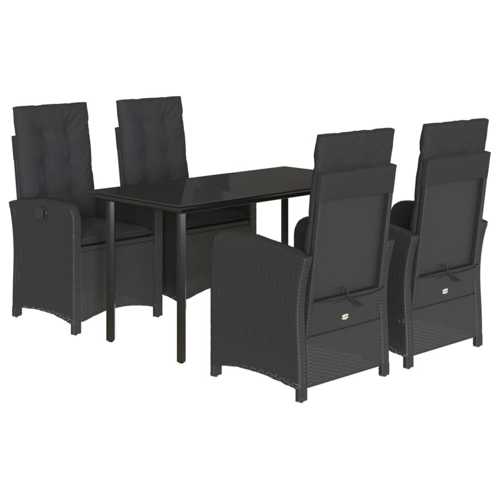 5 Piece Garden Dining Set with Cushions Black Poly Rattan 3212323