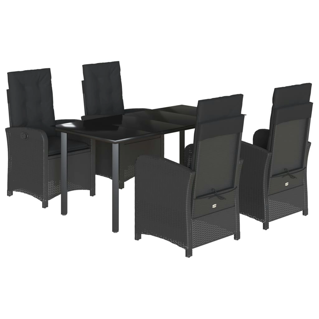 5 Piece Garden Dining Set with Cushions Black Poly Rattan 3212324