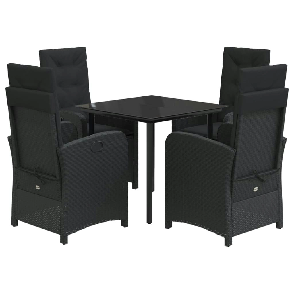 5 Piece Garden Dining Set with Cushions Black Poly Rattan 3212321