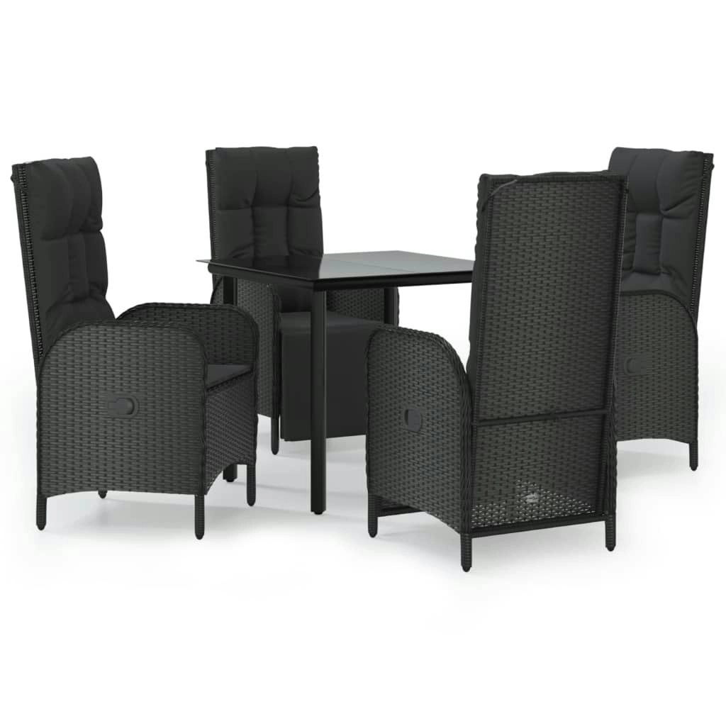 5 Piece Garden Dining Set with Cushions Black Poly Rattan 3185195