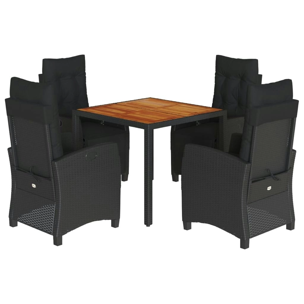 5 Piece Garden Dining Set with Cushions Black Poly Rattan 3212907