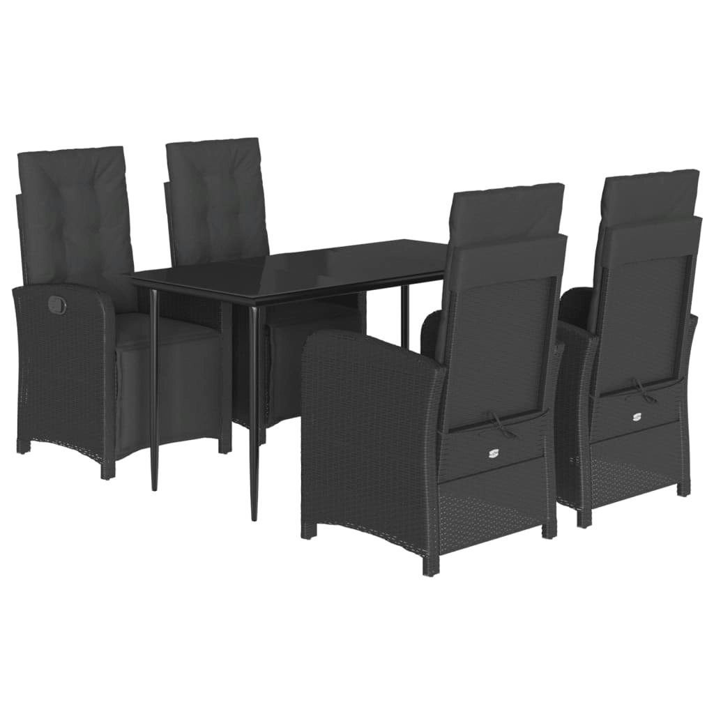 5 Piece Garden Dining Set with Cushions Black Poly Rattan 3212530