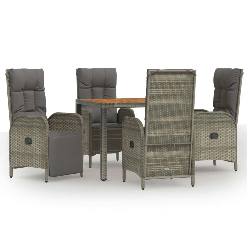 5 Piece Garden Dining Set with Cushions Grey Poly Rattan 3185050