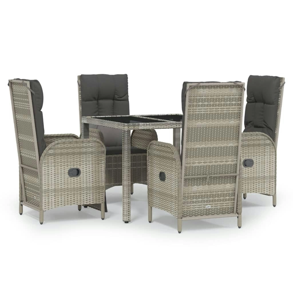 5 Piece Garden Dining Set with Cushions Grey Poly Rattan 3185035