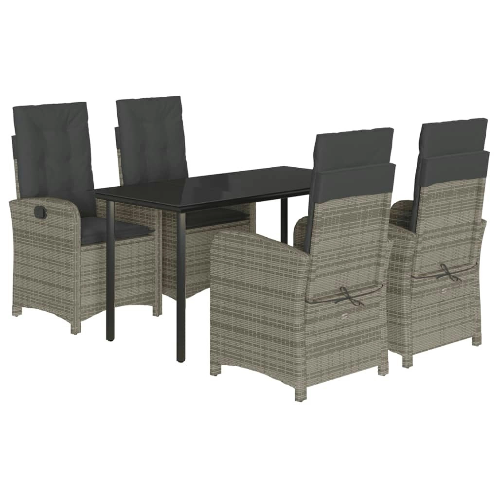 5 Piece Garden Dining Set with Cushions Grey Poly Rattan 3212363