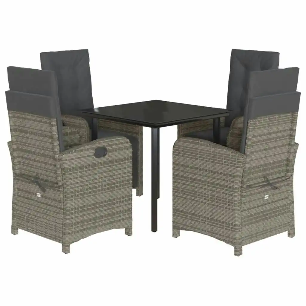 5 Piece Garden Dining Set with Cushions Grey Poly Rattan 3212564