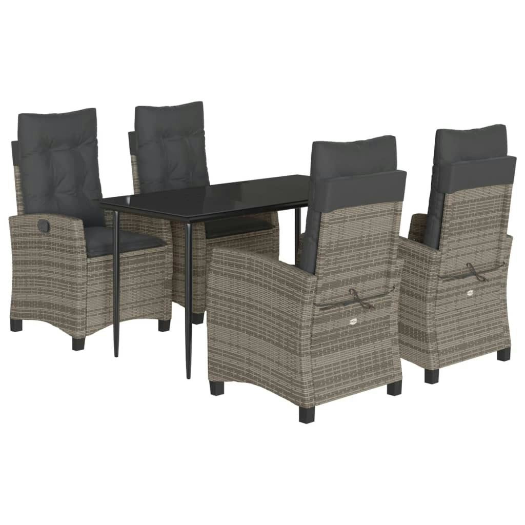 5 Piece Garden Dining Set with Cushions Grey Poly Rattan 3212785