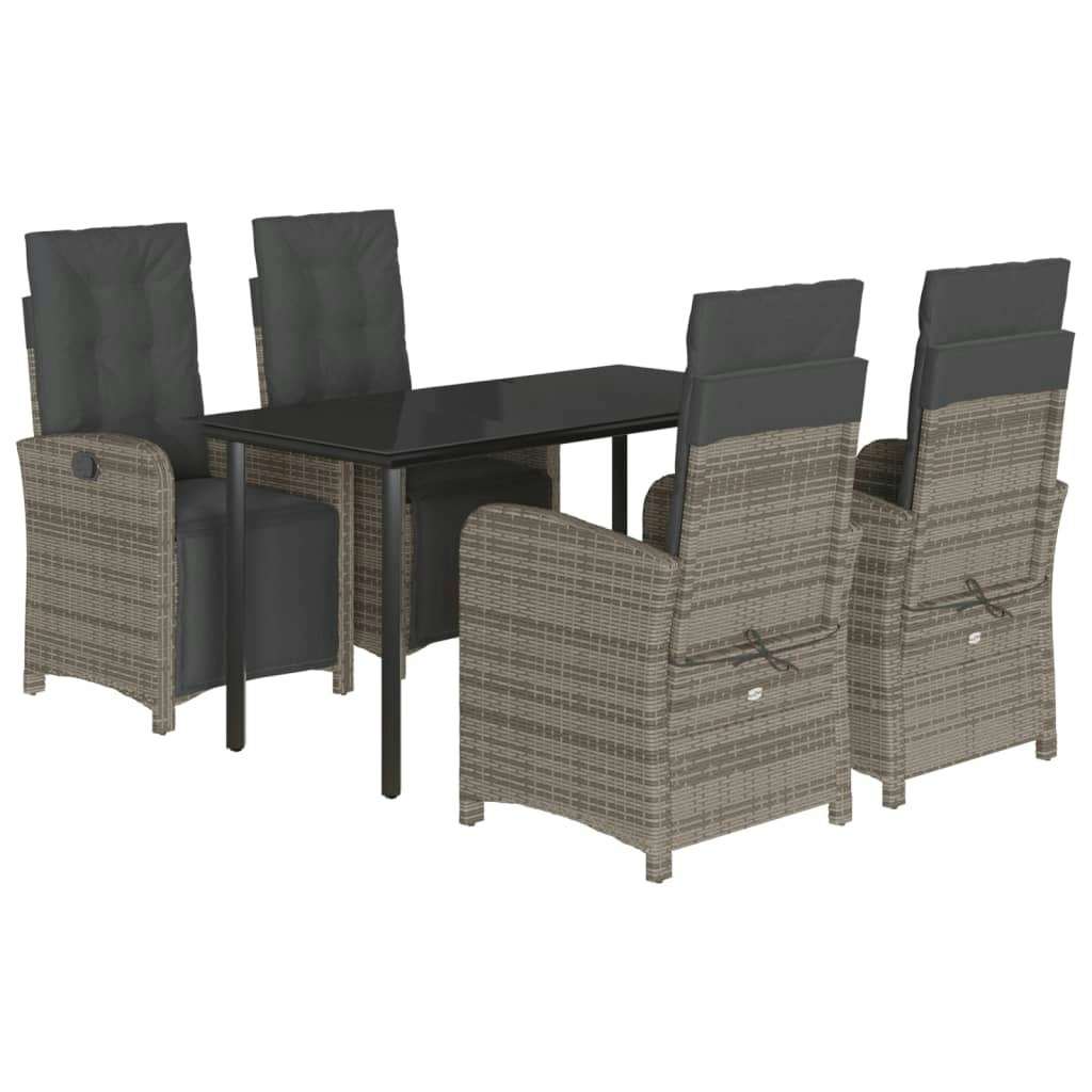 5 Piece Garden Dining Set with Cushions Grey Poly Rattan 3212565