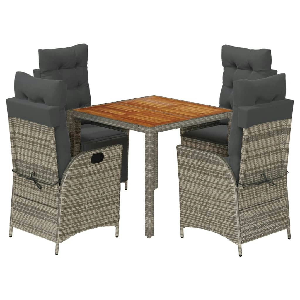 5 Piece Garden Dining Set with Cushions Grey Poly Rattan 3213105