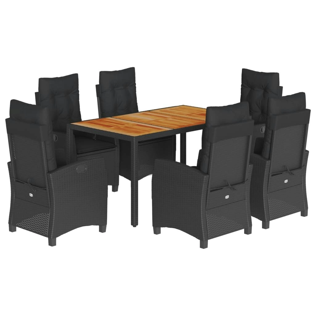 7 Piece Garden Dining Set with Cushions Black Poly Rattan 3212666