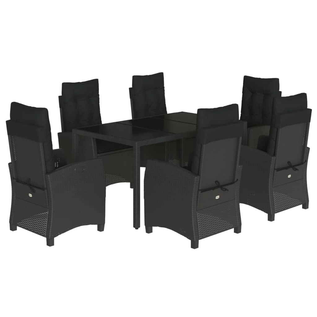 7 Piece Garden Dining Set with Cushions Black Poly Rattan 3212639