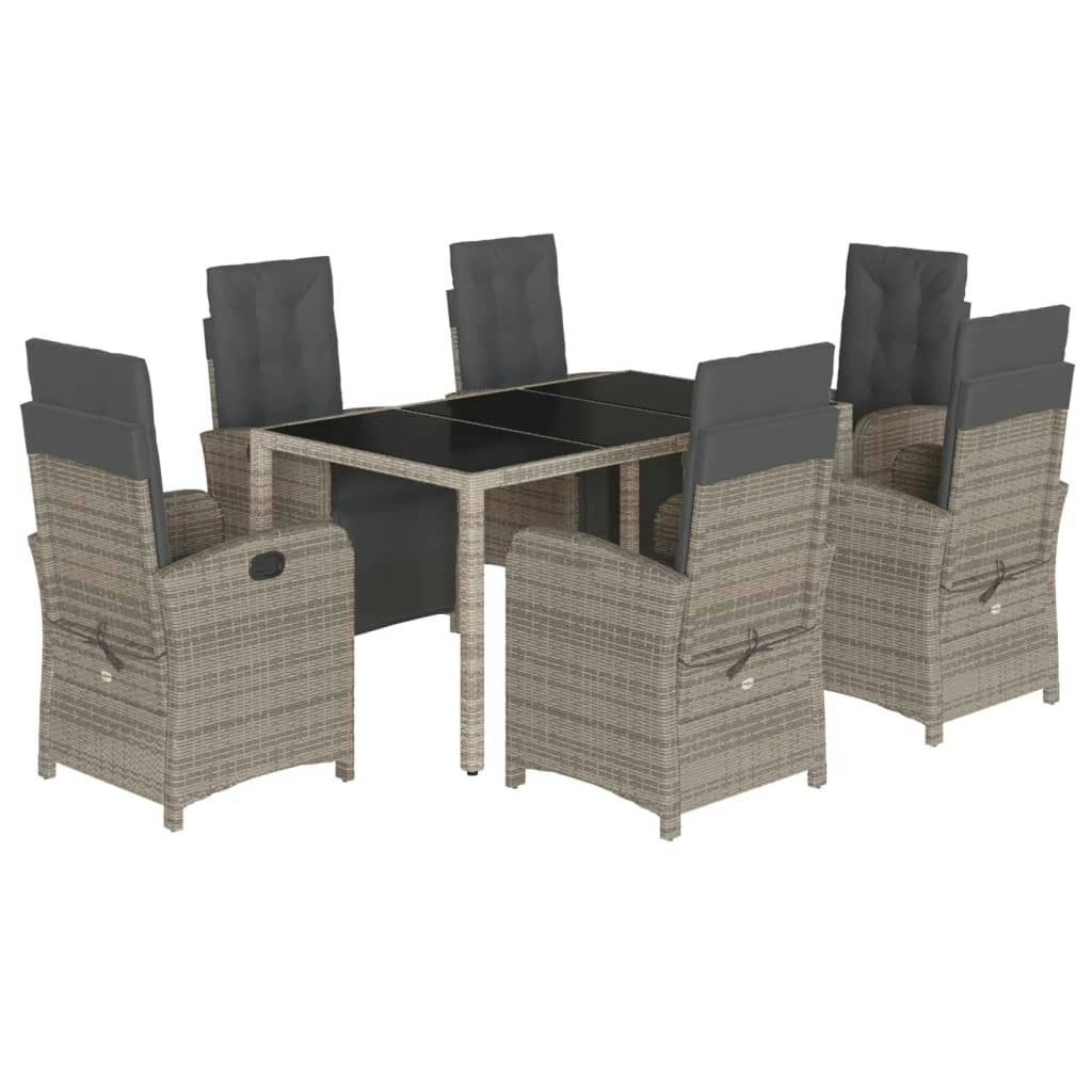 7 Piece Garden Dining Set with Cushions Grey Poly Rattan 3212465