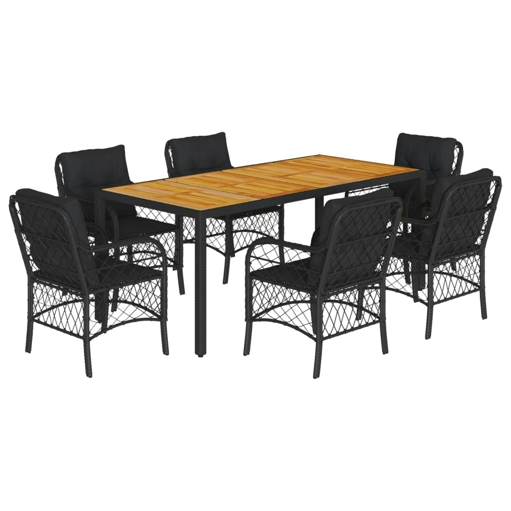 7 Piece Garden Dining Set with Cushions Black Poly Rattan 3212046