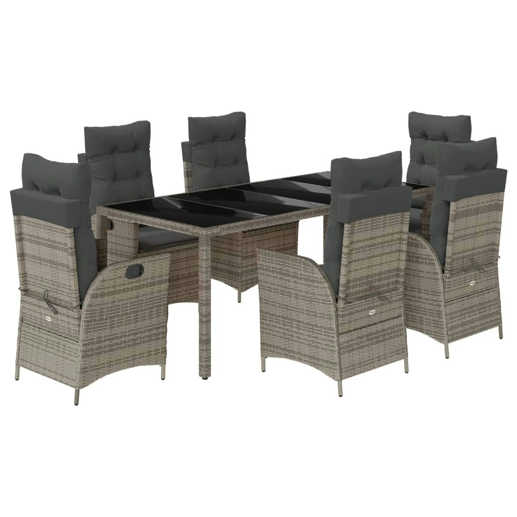 7 Piece Garden Dining Set with Cushions Grey Poly Rattan 3213082