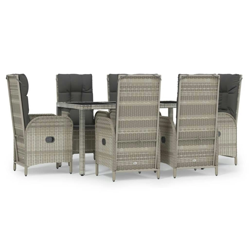 7 Piece Garden Dining Set with Cushions Grey Poly Rattan 3185026