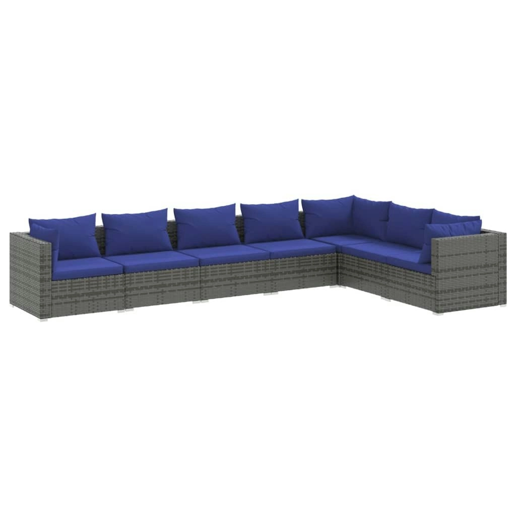 7 Piece Garden Lounge Set with Cushions Poly Rattan Grey 3101742