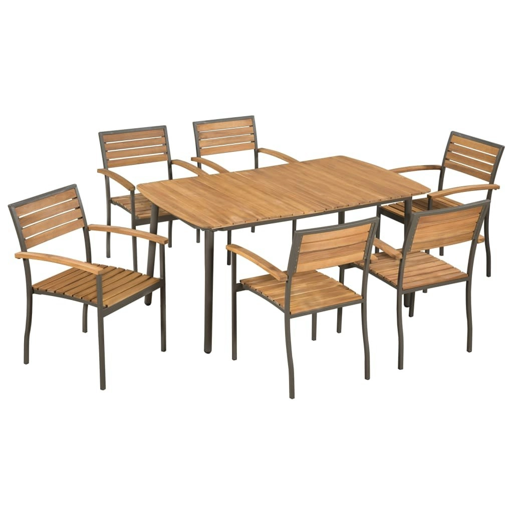 7 Piece Outdoor Dining Set Solid Acacia Wood and Steel 44231