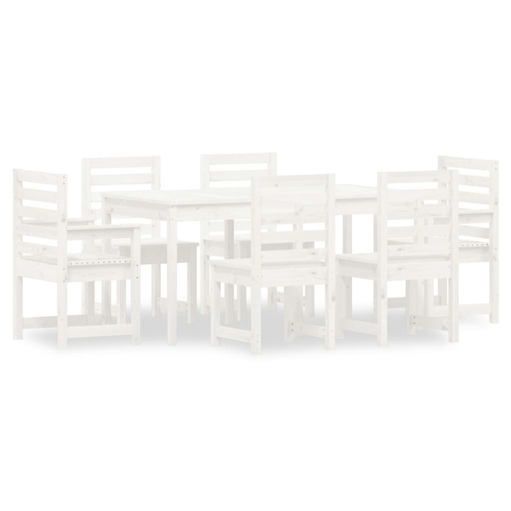 7 Piece Garden Dining Set White Solid Wood Pine 3154708