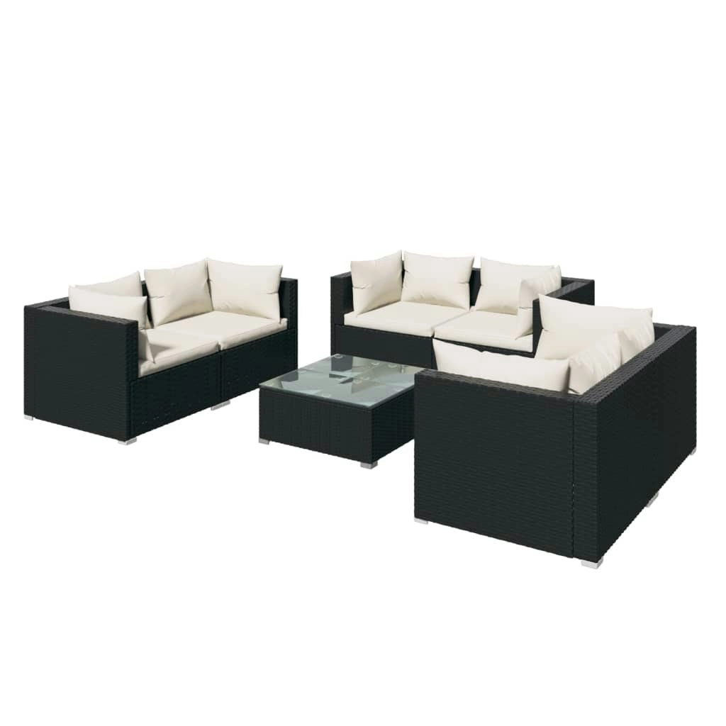 7 Piece Garden Lounge Set with Cushions Poly Rattan Black 3102303