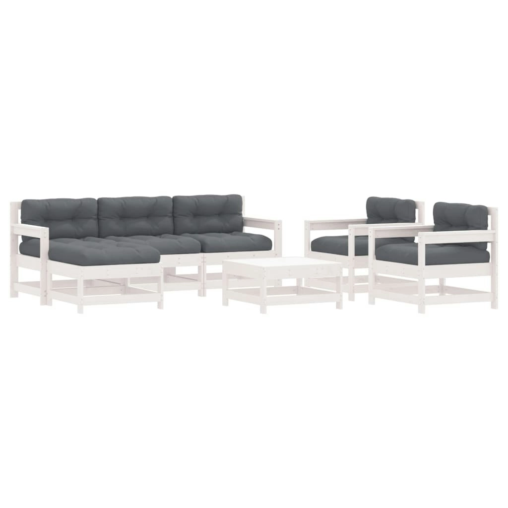 7 Piece Garden Lounge Set with Cushions White Solid Wood 3185830