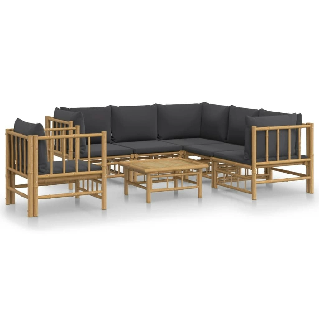 7 Piece Garden Lounge Set with Dark Grey Cushions  Bamboo 3155221