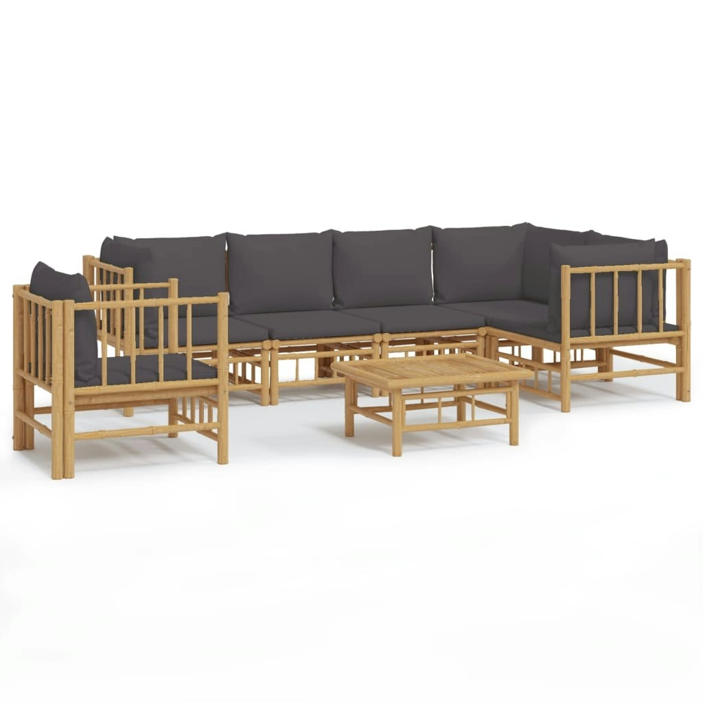 7 Piece Garden Lounge Set with Dark Grey Cushions  Bamboo 3155237