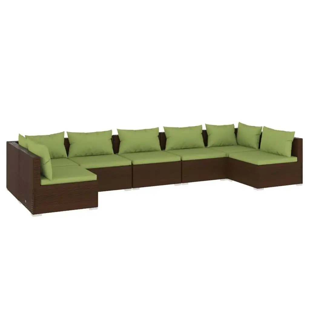 7 Piece Garden Lounge Set with Cushions Poly Rattan Brown 3101892