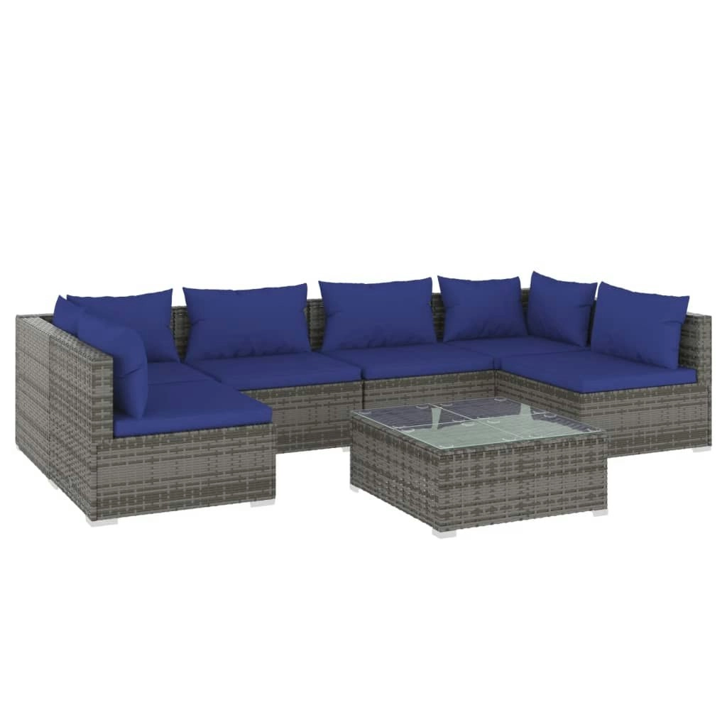 7 Piece Garden Lounge Set with Cushions Poly Rattan Grey 3101886